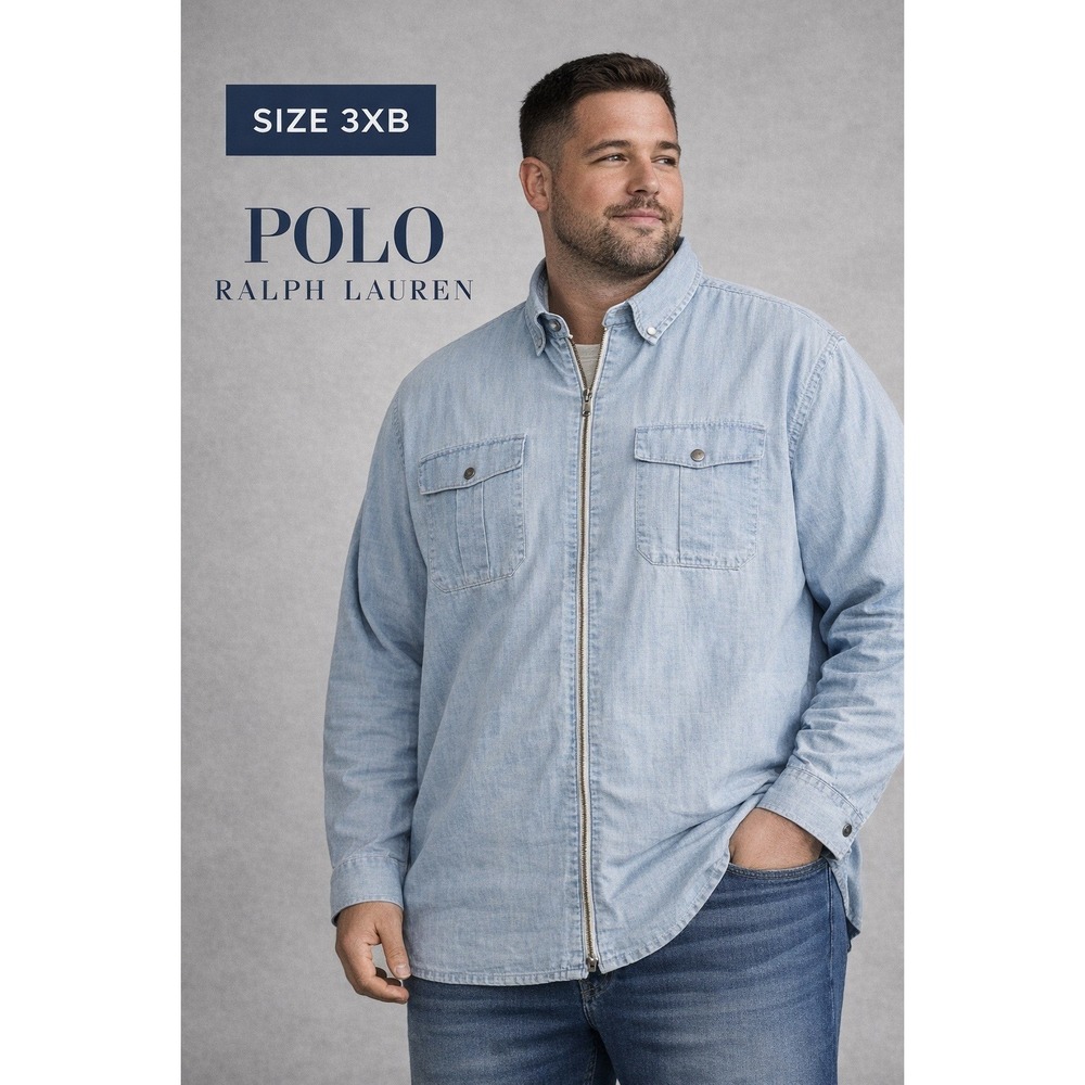 Polo by Ralph Lauren Light Denim Zip-Front Button-Down Shirt